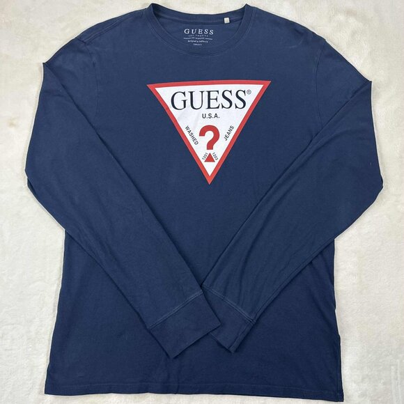 Guess Los Angeles Navy Blue Long Sleeve Logo Shirt - small - Picture 2 of 13